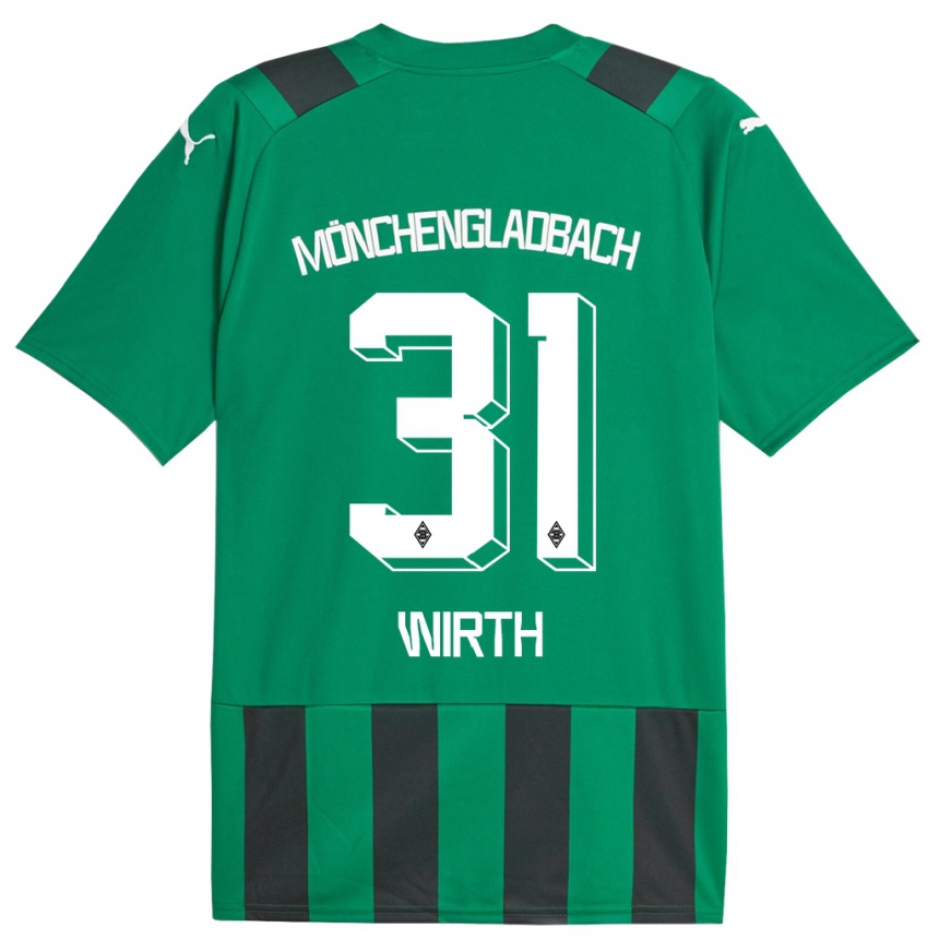 Kids Football Linus Wirth #31 Black Green Away Jersey 2023/24 T-Shirt Canada