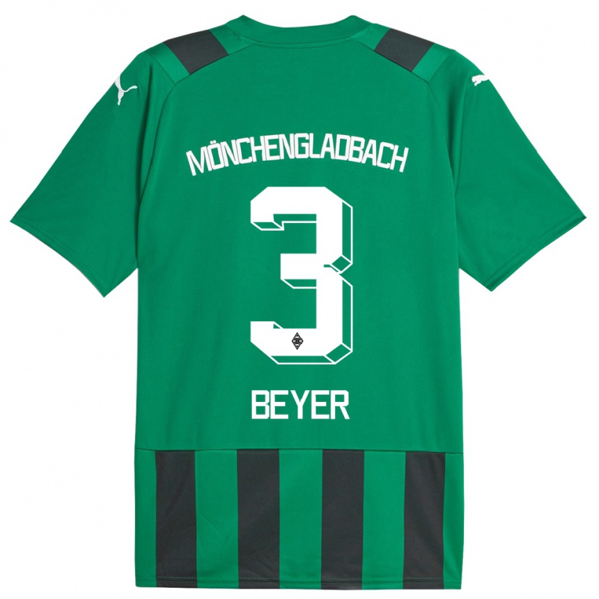 Kids Football Pia Beyer #3 Black Green Away Jersey 2023/24 T-Shirt Canada