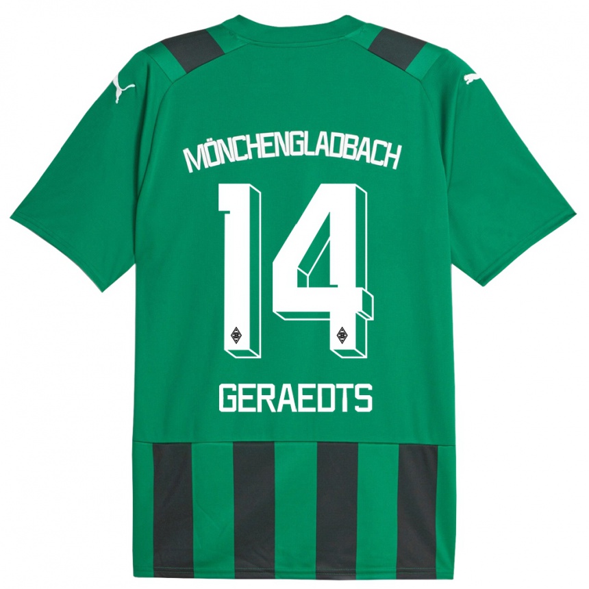 Kids Football Kelsey Geraedts #14 Black Green Away Jersey 2023/24 T-Shirt Canada