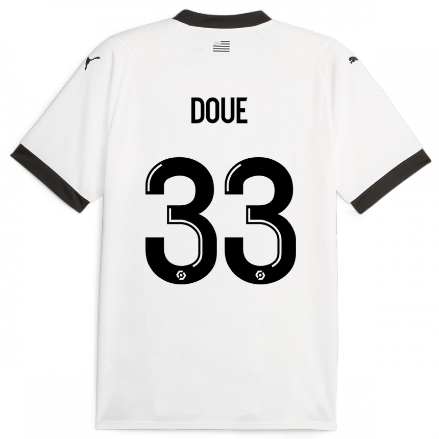 Kids Football Désiré Doué #33 White Away Jersey 2023/24 T-Shirt Canada