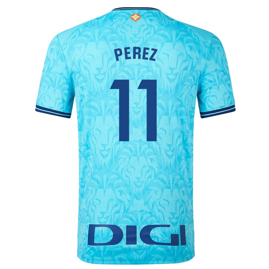 Kids Football Adrián Pérez #11 Sky Blue Away Jersey 2023/24 T-Shirt Canada