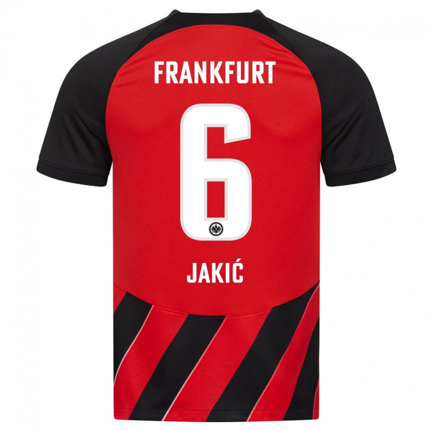 Men Football Kristijan Jakic #6 Red Black Home Jersey 2023/24 T-Shirt Canada