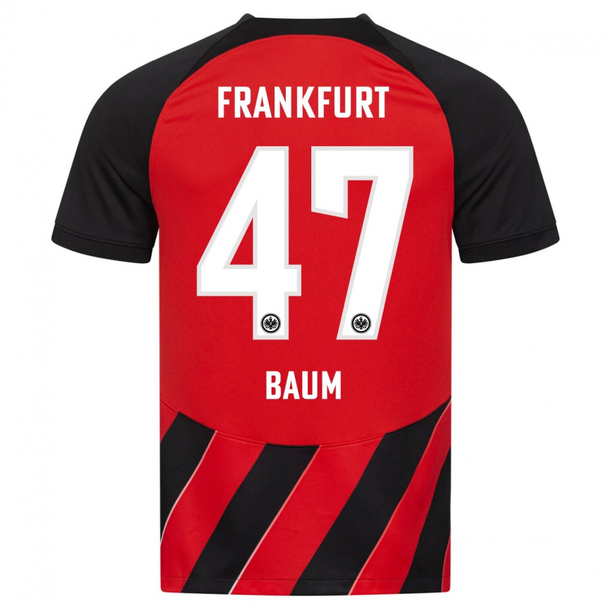 Men Football Elias Baum #47 Red Black Home Jersey 2023/24 T-Shirt Canada