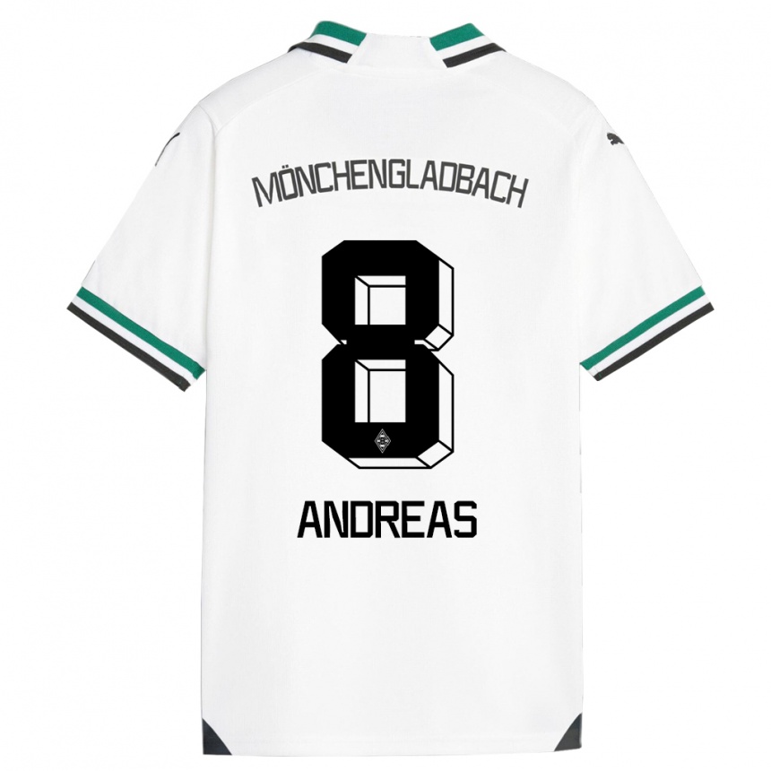 Men Football Noah Andreas #8 White Green Home Jersey 2023/24 T-Shirt Canada