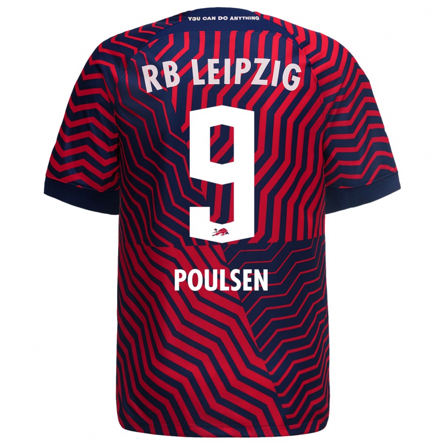 Homme Football Maillot Yussuf Poulsen #9 Bleu Rouge Tenues Extérieur 2023/24 Canada