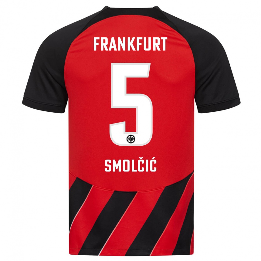 Women Football Hrvoje Smolcic #5 Red Black Home Jersey 2023/24 T-Shirt Canada