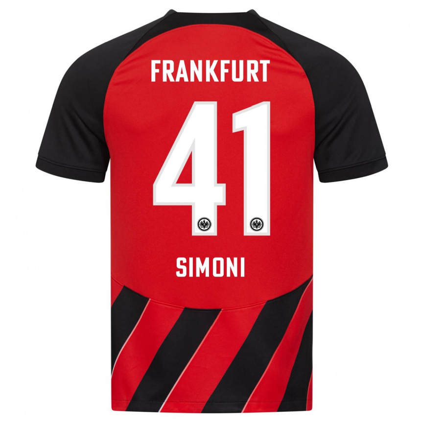 Women Football Simon Simoni #41 Red Black Home Jersey 2023/24 T-Shirt Canada