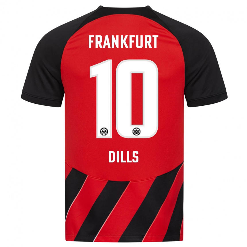 Women Football Marvin Dills #10 Red Black Home Jersey 2023/24 T-Shirt Canada