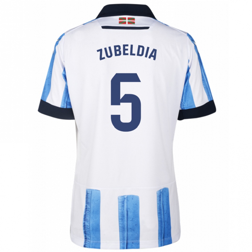 Femme Football Maillot Igor Zubeldia #5 Bleu Blanc Tenues Domicile 2023/24 Canada