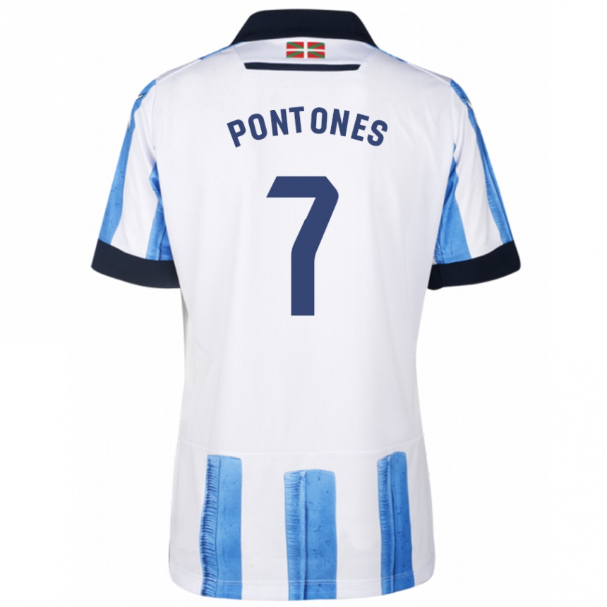 Women Football Juan Carlos Pontones #7 Blue White Home Jersey 2023/24 T-Shirt Canada