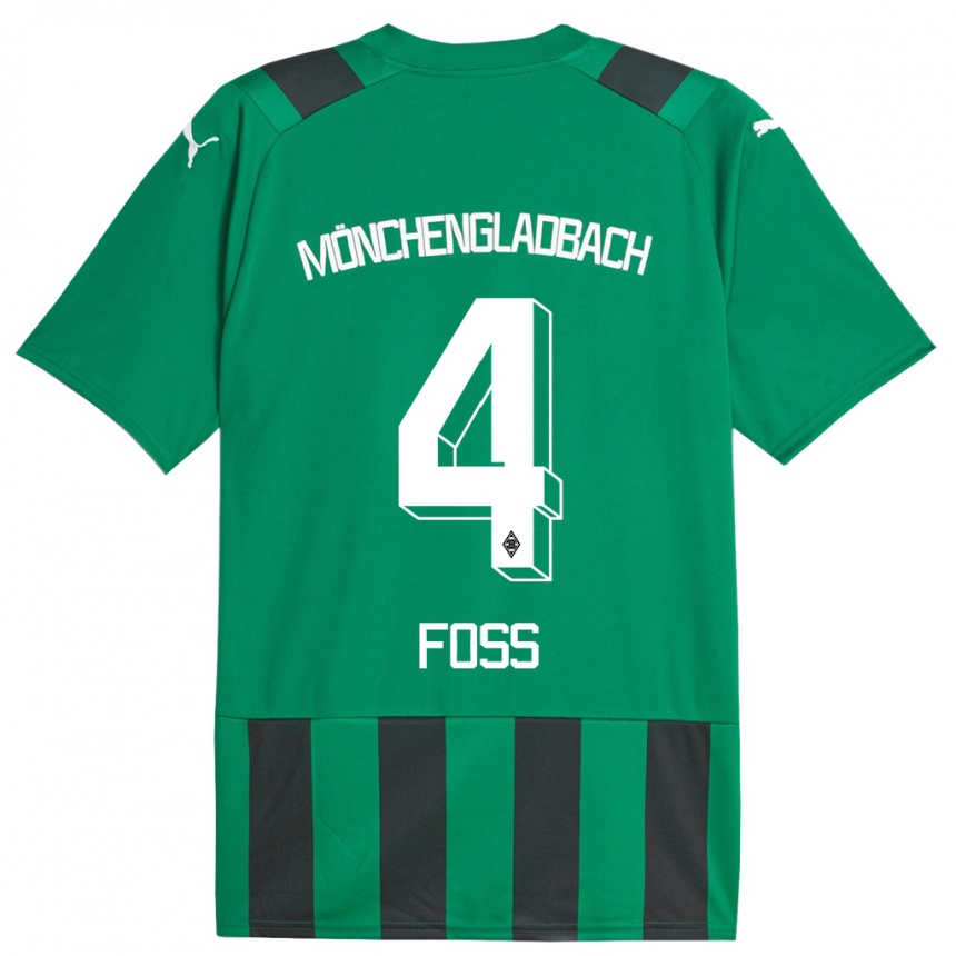 Women Football Jonathan Foss #4 Black Green Away Jersey 2023/24 T-Shirt Canada