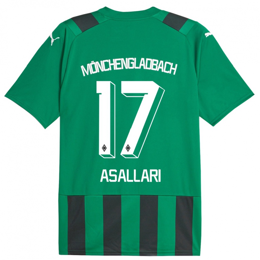 Women Football Kushtrim Asallari #17 Black Green Away Jersey 2023/24 T-Shirt Canada