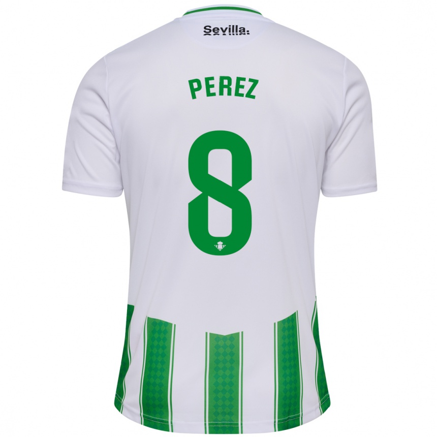 Kids Football Dani Pérez #8 White Home Jersey 2023/24 T-Shirt Canada