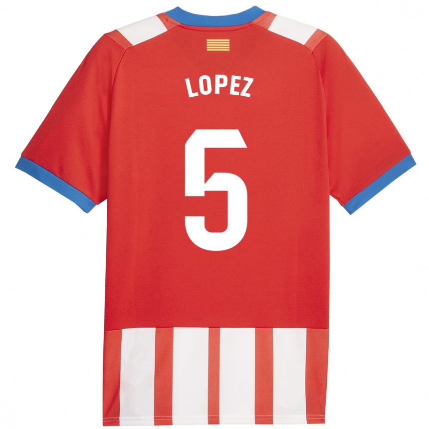 Kids Football David López #5 Red White Home Jersey 2023/24 T-Shirt Canada