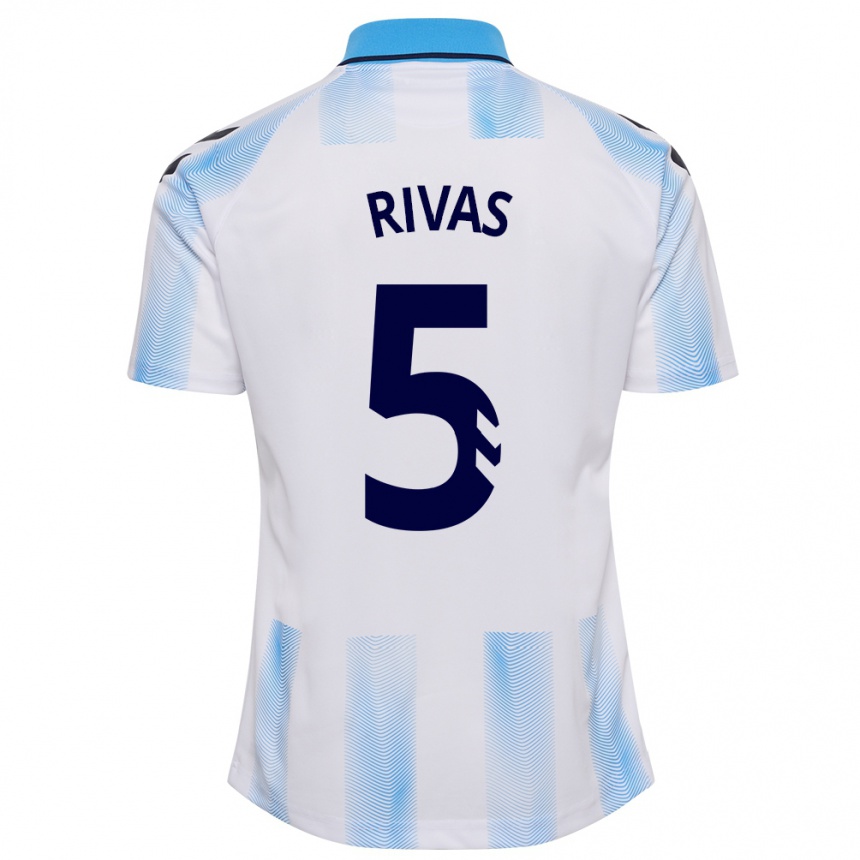 Kids Football Juande Rivas #5 White Blue Home Jersey 2023/24 T-Shirt Canada