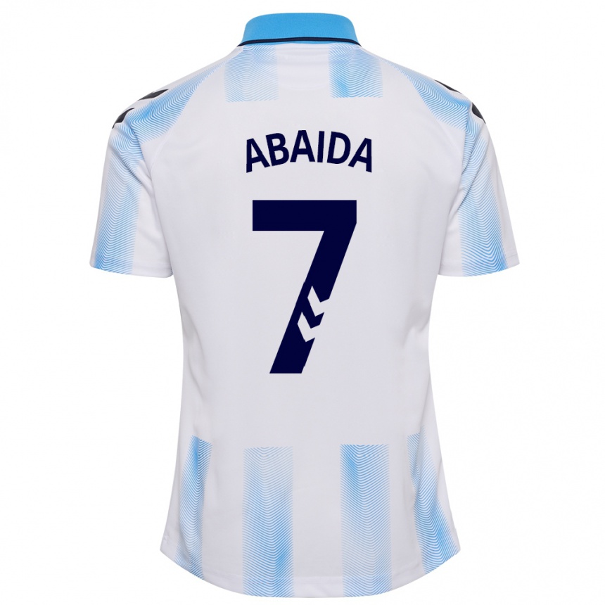 Kids Football Haitam Abaida #7 White Blue Home Jersey 2023/24 T-Shirt Canada