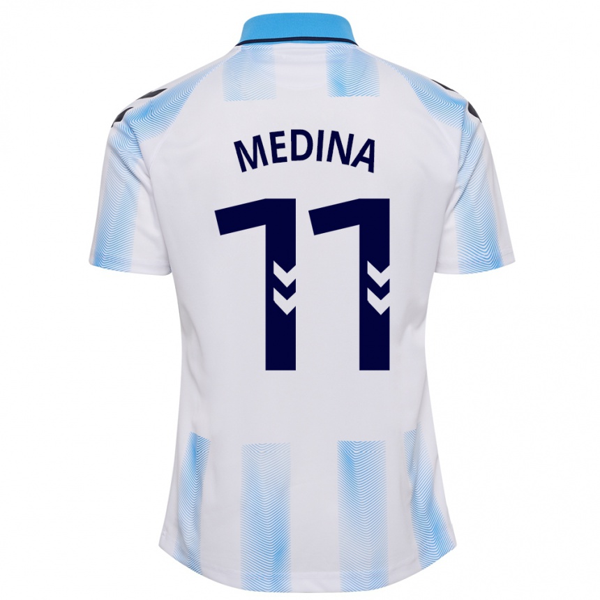 Kids Football Kevin Medina #11 White Blue Home Jersey 2023/24 T-Shirt Canada