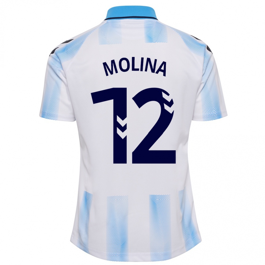 Kids Football Manu Molina #12 White Blue Home Jersey 2023/24 T-Shirt Canada