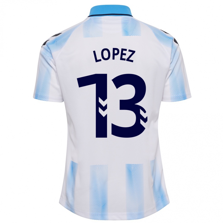 Kids Football Carlos López #13 White Blue Home Jersey 2023/24 T-Shirt Canada