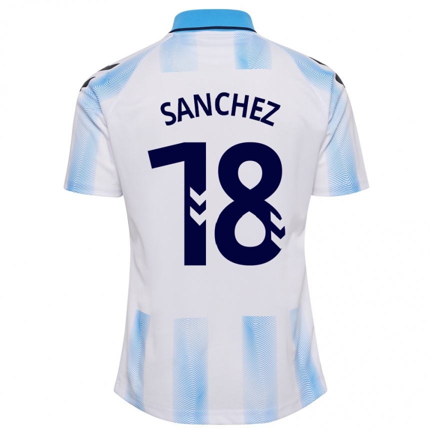 Kids Football Dani Sánchez #18 White Blue Home Jersey 2023/24 T-Shirt Canada