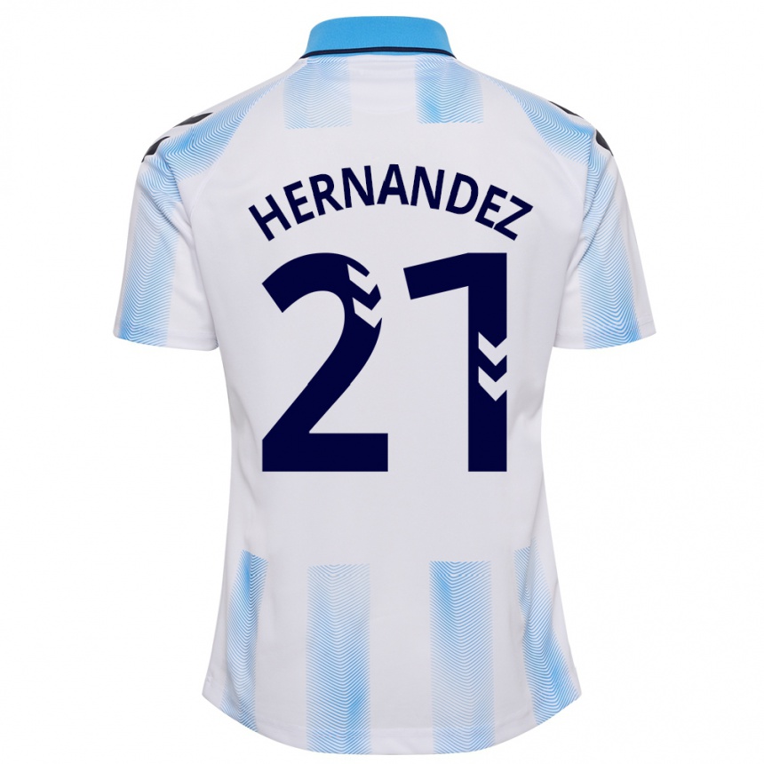 Kids Football Juan Hernández #21 White Blue Home Jersey 2023/24 T-Shirt Canada