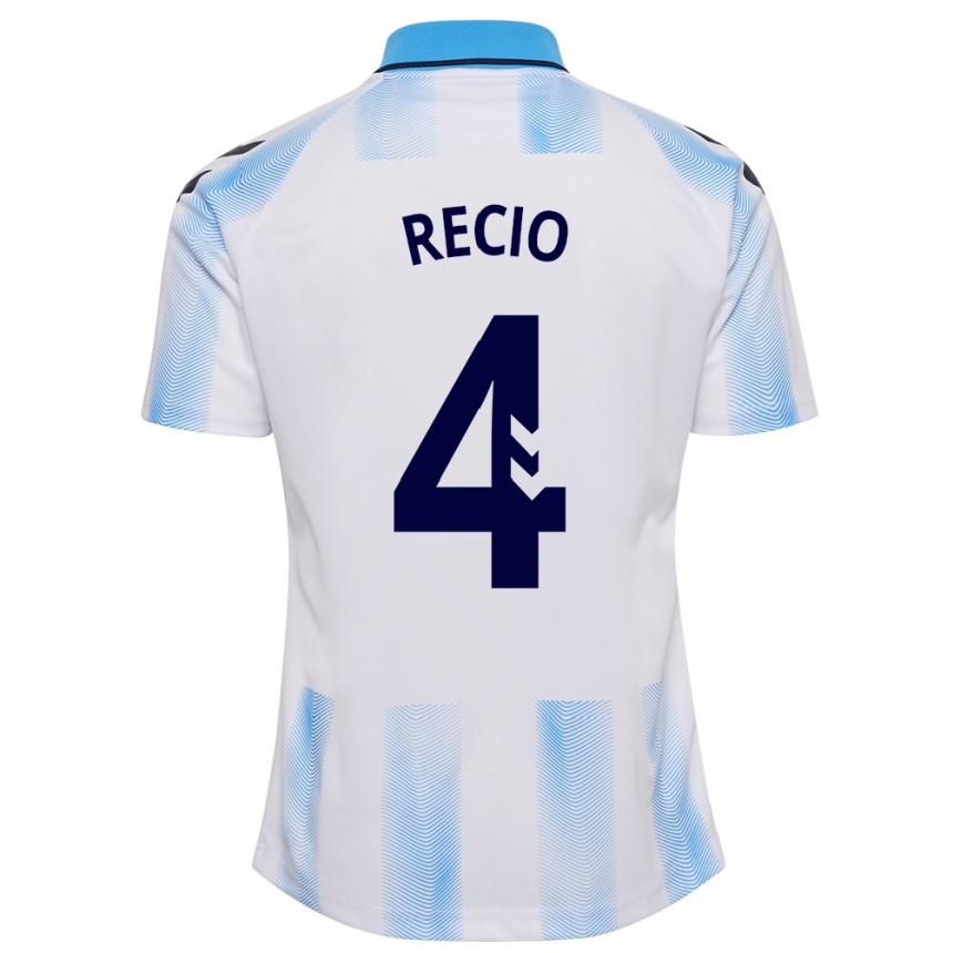 Kids Football Ángel Recio #4 White Blue Home Jersey 2023/24 T-Shirt Canada