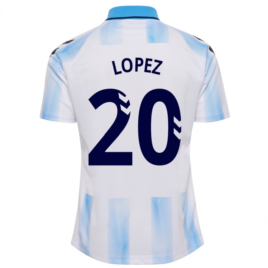 Kids Football Adri López #20 White Blue Home Jersey 2023/24 T-Shirt Canada