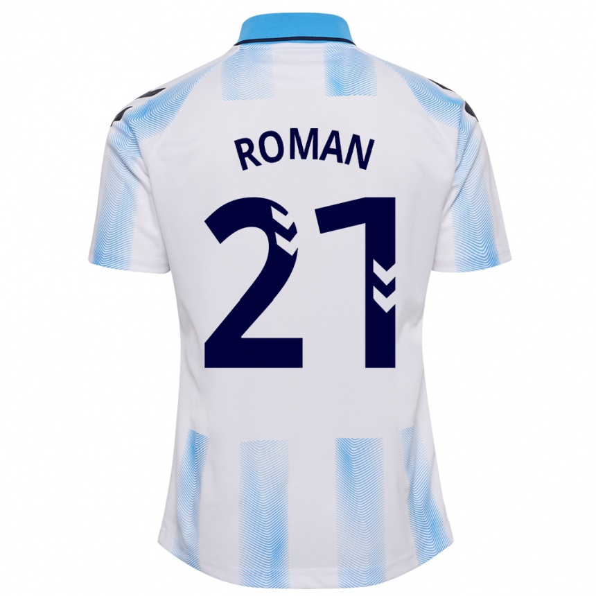 Enfant Football Maillot Samu Román #21 Blanc Bleu Tenues Domicile 2023/24 Canada