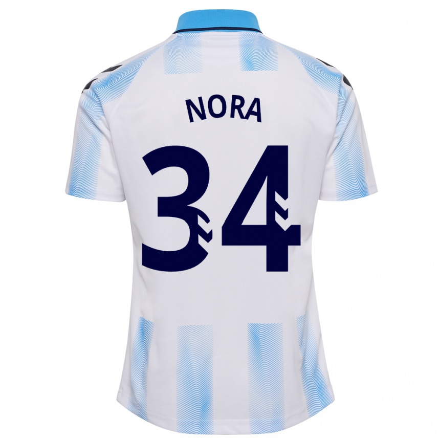 Kids Football Nora #34 White Blue Home Jersey 2023/24 T-Shirt Canada