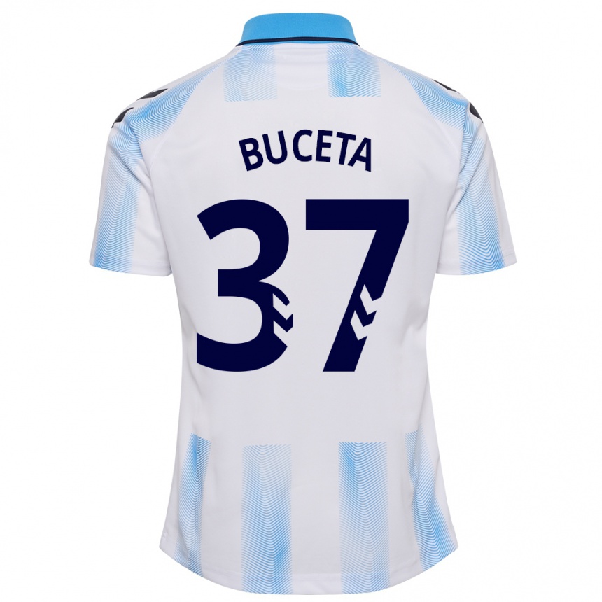 Kids Football Ana Buceta #37 White Blue Home Jersey 2023/24 T-Shirt Canada