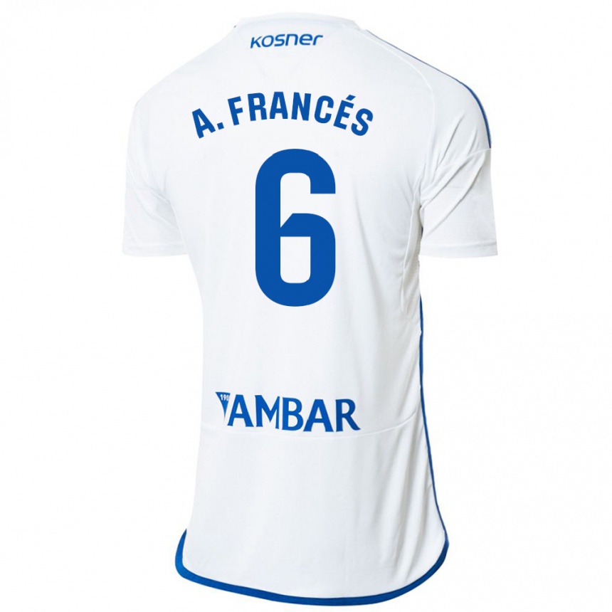 Kids Football Alejandro Francés #6 White Home Jersey 2023/24 T-Shirt Canada