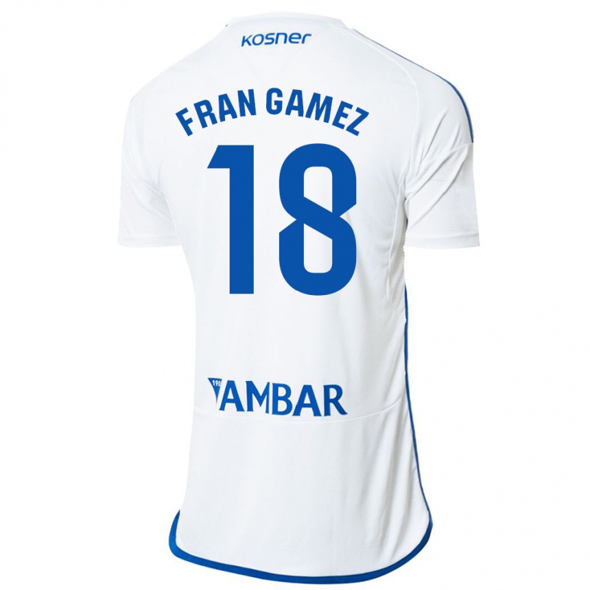 Kids Football Fran Gámez #18 White Home Jersey 2023/24 T-Shirt Canada