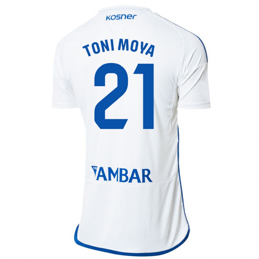 Kids Football Toni Moya #21 White Home Jersey 2023/24 T-Shirt Canada