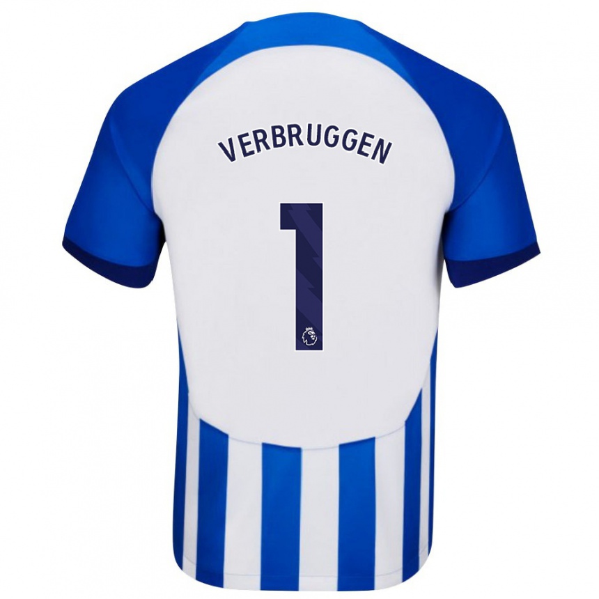 Enfant Football Maillot Bart Verbruggen #1 Bleu Tenues Domicile 2023/24 Canada