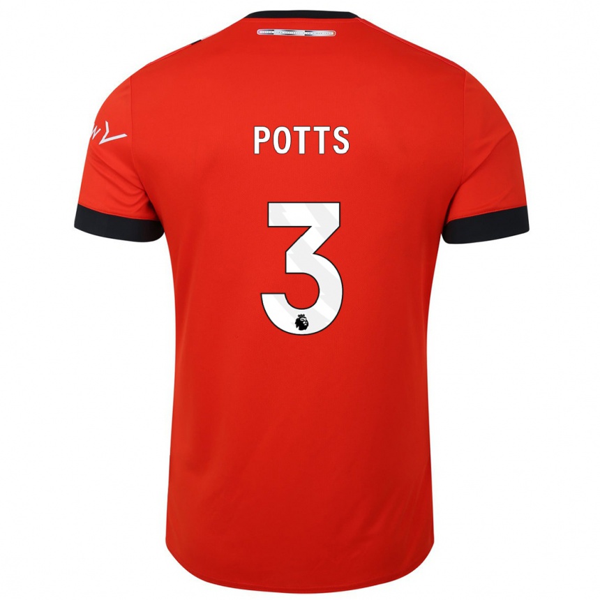 Kids Football Dan Potts #3 Red Home Jersey 2023/24 T-Shirt Canada