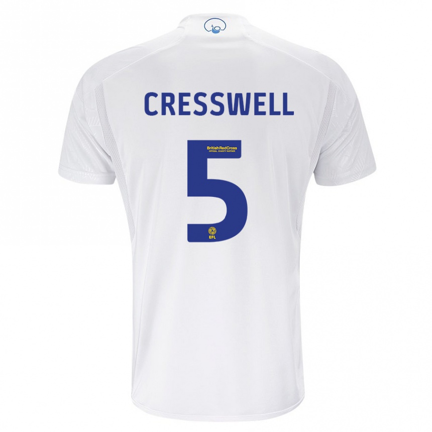 Kids Football Charlie Cresswell #5 White Home Jersey 2023/24 T-Shirt Canada