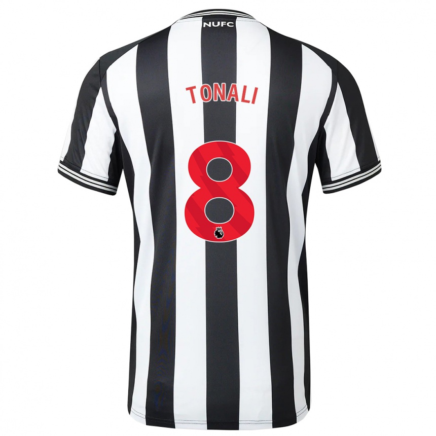 Kids Football Sandro Tonali #8 Black White Home Jersey 2023/24 T-Shirt Canada