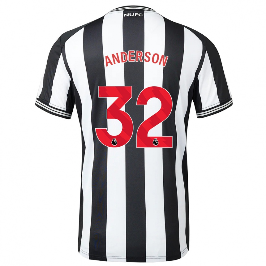 Kids Football Elliot Anderson #32 Black White Home Jersey 2023/24 T-Shirt Canada