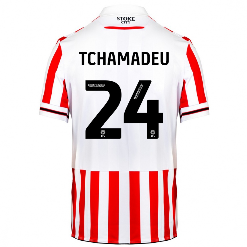 Kids Football Junior Tchamadeu #24 Red White Home Jersey 2023/24 T-Shirt Canada