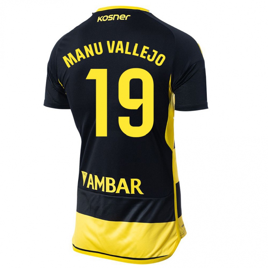 Kids Football Manu Vallejo #19 Black Yellow Away Jersey 2023/24 T-Shirt Canada