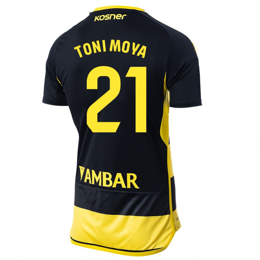 Kids Football Toni Moya #21 Black Yellow Away Jersey 2023/24 T-Shirt Canada