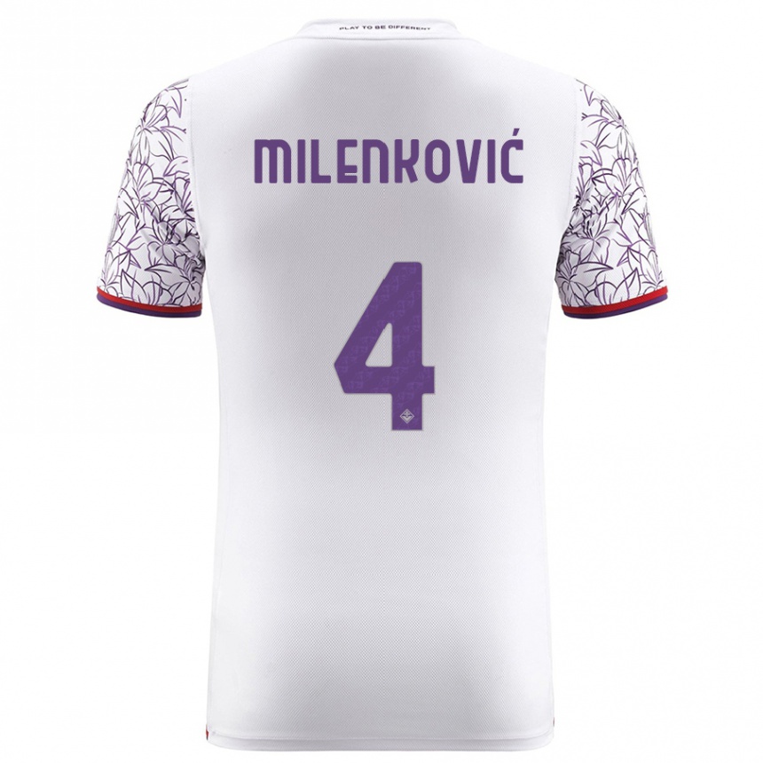 Kids Football Nikola Milenković #4 White Away Jersey 2023/24 T-Shirt Canada