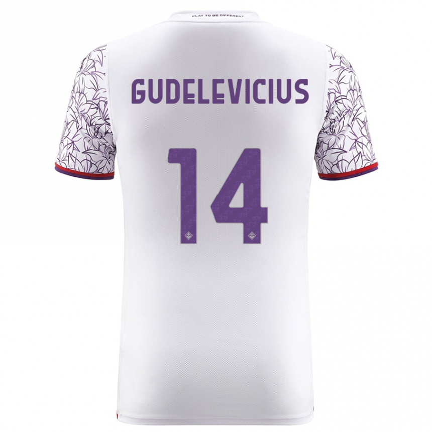 Kids Football Ernestas Gudelevicius #14 White Away Jersey 2023/24 T-Shirt Canada