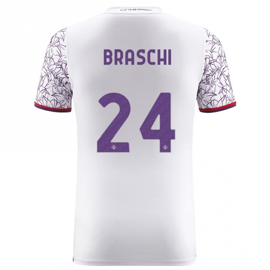 Kids Football Riccardo Braschi #24 White Away Jersey 2023/24 T-Shirt Canada