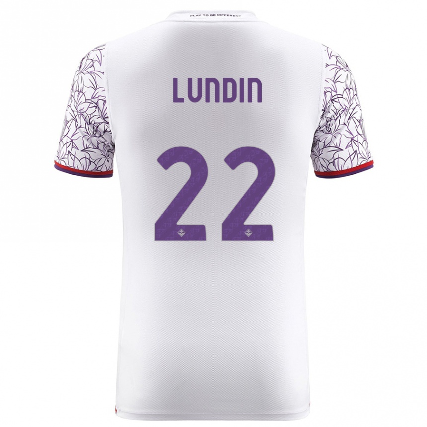 Kids Football Karin Lundin #22 White Away Jersey 2023/24 T-Shirt Canada