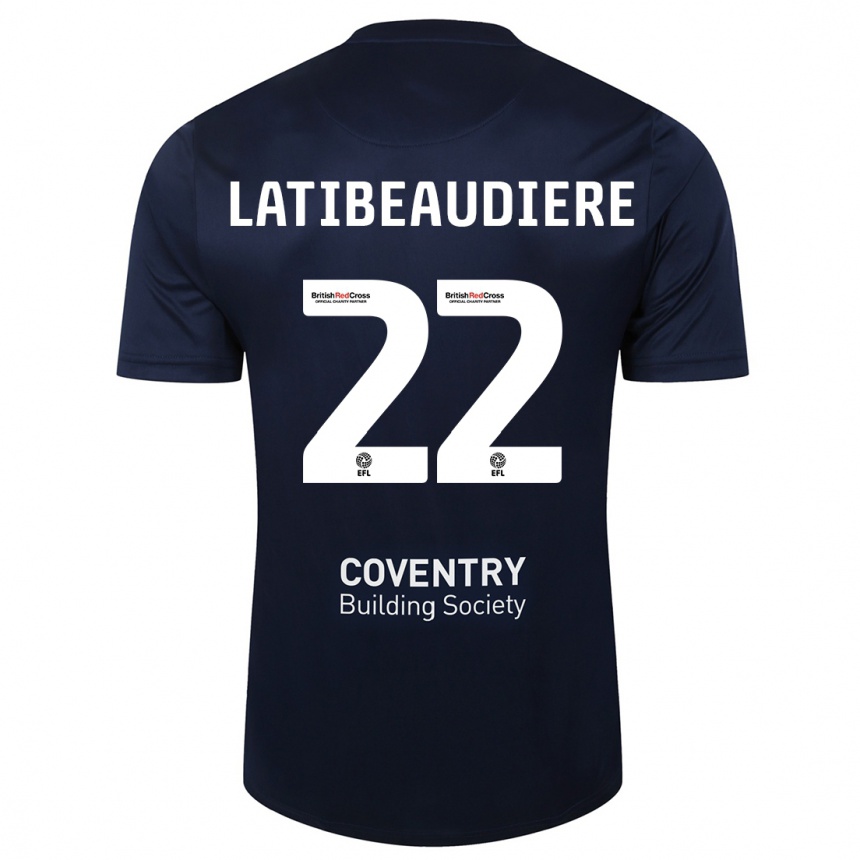 Kids Football Joel Latibeaudiere #22 Red Navy Away Jersey 2023/24 T-Shirt Canada