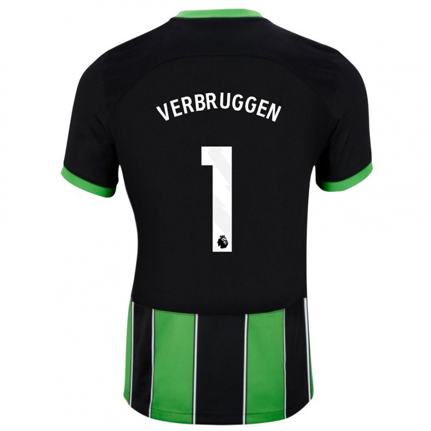 Kids Football Bart Verbruggen #1 Black Green Away Jersey 2023/24 T-Shirt Canada