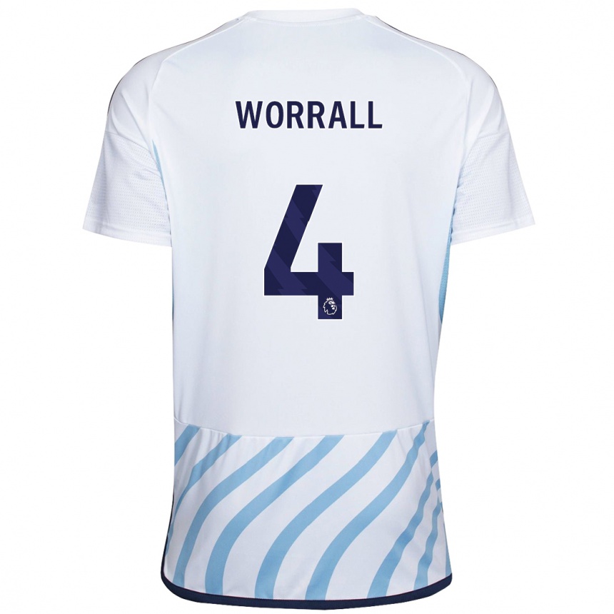 Enfant Football Maillot Joe Worrall #4 Blanc Bleu Tenues Extérieur 2023/24 Canada