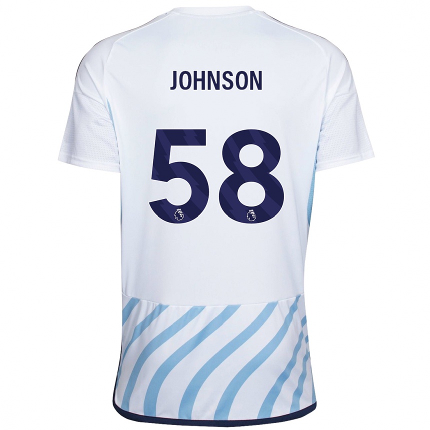 Enfant Football Maillot Pharrell Johnson #58 Blanc Bleu Tenues Extérieur 2023/24 Canada