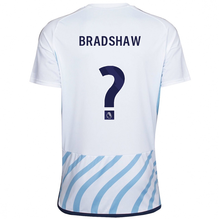 Kids Football Alfie Bradshaw #0 White Blue Away Jersey 2023/24 T-Shirt Canada